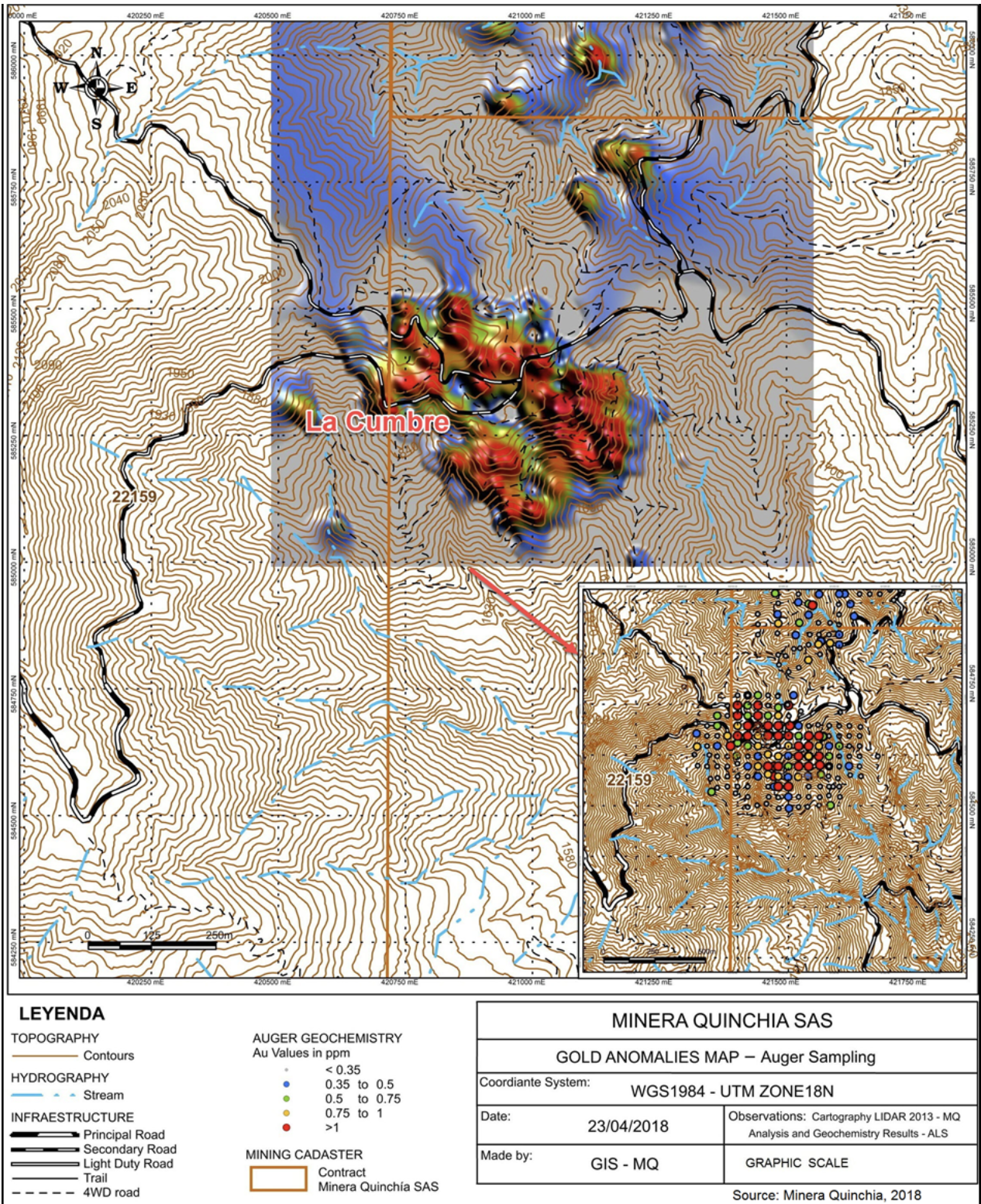 Auger Sampling Map at La Cumbre Deposit